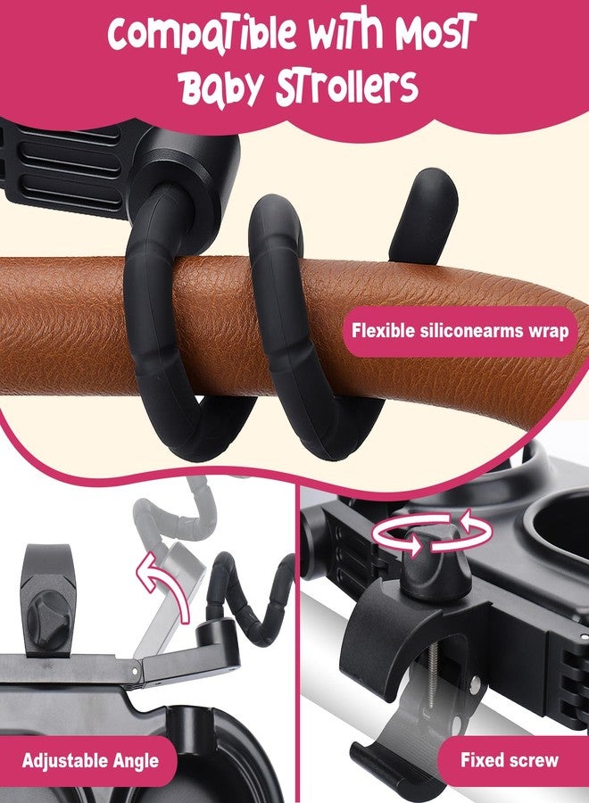 بوسوها صينية وجبات خفيفة عالمية لعربة الأطفال من بوسوها - 3 في 1: حاوية وجبات خفيفة، صينية حامل أكواب مع ذراع سيليكون مرن ومشبك، مع 3 أكواب سيليكون قابلة للإزالة، ملحقات سفر للأطفال الصغار. - Image 3